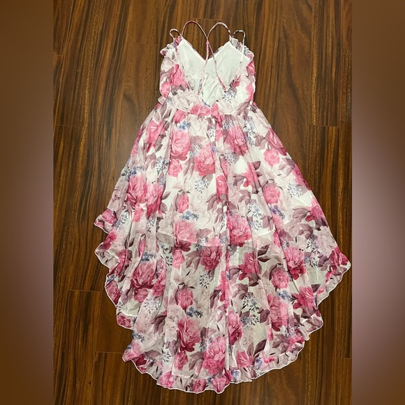 Women’s ChicMe ruffled hem floral print asymmetrical d dress - size large - Picture 4 of 11